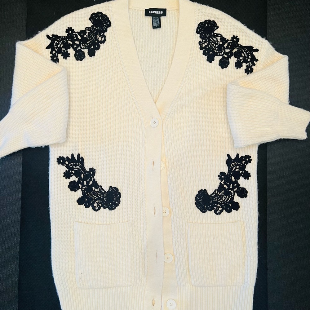Express | Lace Pieced Button Front Cardigan